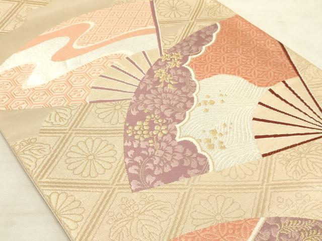 平和屋着物◎六通柄袋帯 唐織 扇面吉祥箔散らし文 金銀糸 正絹 逸品 AAAM3676sx