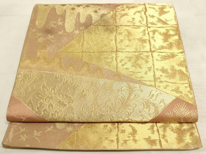 平和屋着物◎六通柄袋帯 裂取花鳥文 金糸 正絹 逸品 AAAM3686sx