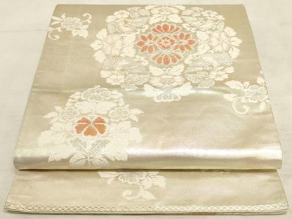 平和屋着物◎六通柄袋帯 双鳥花文 銀糸 正絹 逸品 AAAM3690sx