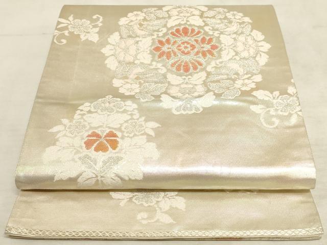 平和屋着物◎六通柄袋帯 双鳥花文 銀糸 正絹 逸品 AAAM3690sx