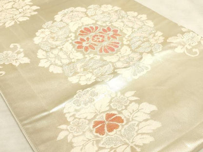 平和屋着物◎六通柄袋帯 双鳥花文 銀糸 正絹 逸品 AAAM3690sx