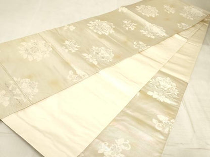 平和屋着物◎六通柄袋帯 双鳥花文 銀糸 正絹 逸品 AAAM3690sx