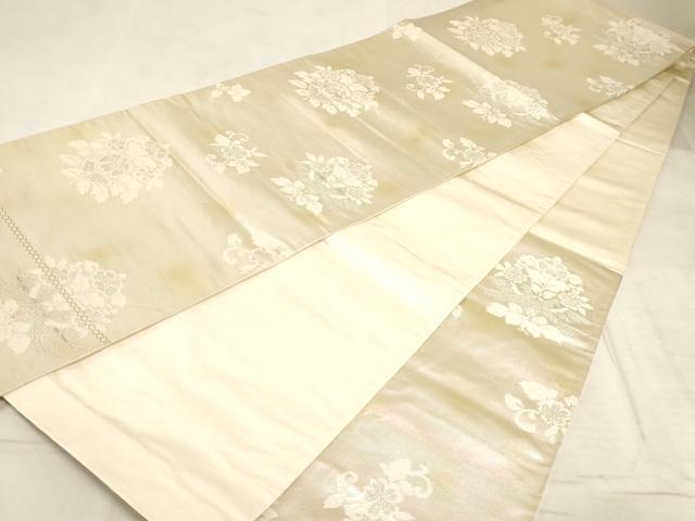 平和屋着物◎六通柄袋帯 双鳥花文 銀糸 正絹 逸品 AAAM3690sx