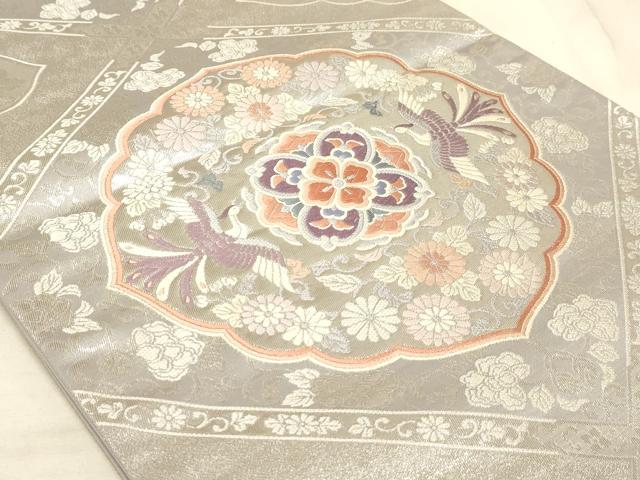 平和屋着物◎六通柄袋帯 唐織 花鳥天井文 銀糸 正絹 逸品 AAAM3749sx