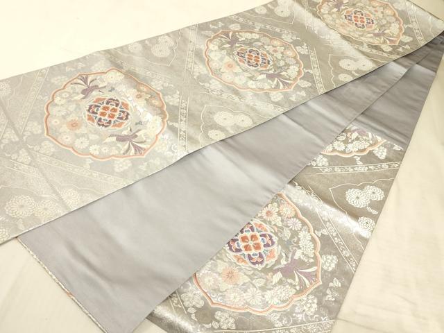 平和屋着物◎六通柄袋帯 唐織 花鳥天井文 銀糸 正絹 逸品 AAAM3749sx