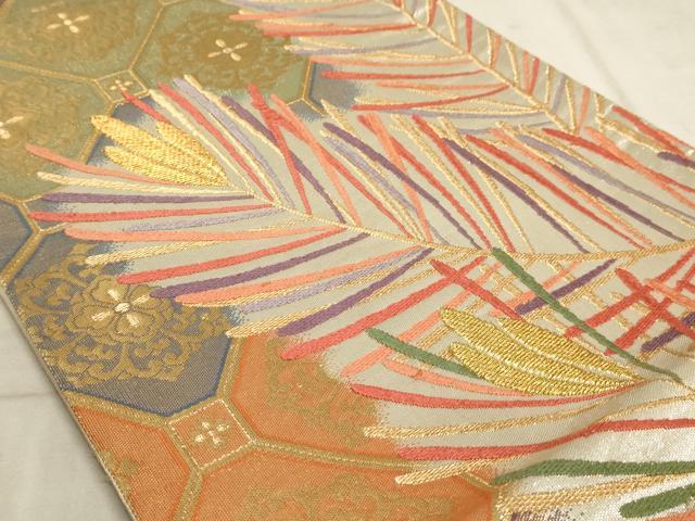 平和屋着物◎六通柄袋帯 唐織 蜀江花松葉文 金糸 正絹 逸品 AAAM3800sx