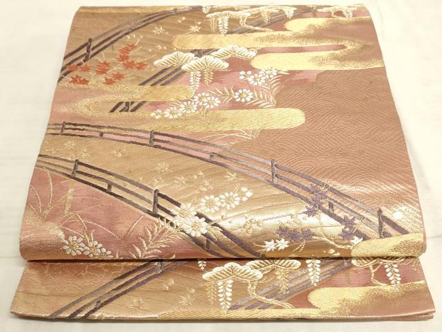 平和屋着物◎六通柄袋帯 唐織 渡橋風景文 金糸 正絹 逸品 AAAM3801sx