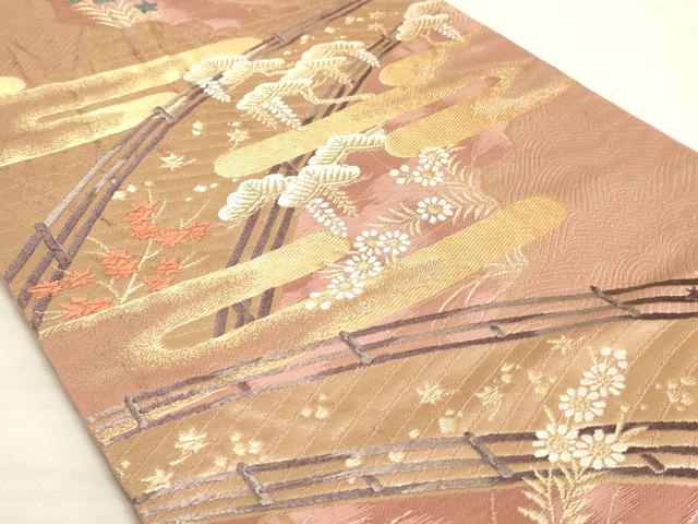 平和屋着物◎六通柄袋帯 唐織 渡橋風景文 金糸 正絹 逸品 AAAM3801sx