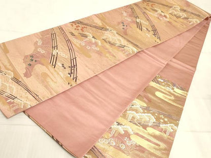平和屋着物◎六通柄袋帯 唐織 渡橋風景文 金糸 正絹 逸品 AAAM3801sx