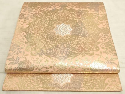 平和屋着物◎六通柄袋帯 飾花文 銀糸 引箔 正絹 逸品 AAAM3806sx