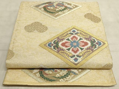 平和屋着物◎六通柄袋帯 鳳凰花菱文 彩美人 金銀糸 正絹 逸品 AAAM3814sx