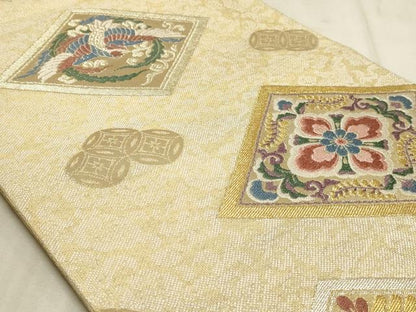 平和屋着物◎六通柄袋帯 鳳凰花菱文 彩美人 金銀糸 正絹 逸品 AAAM3814sx