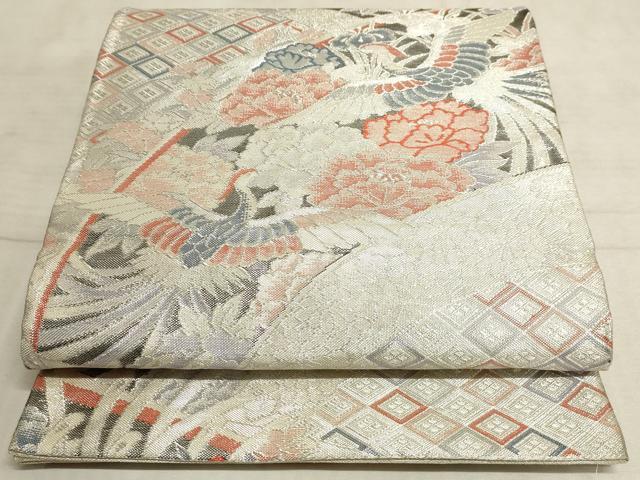 平和屋着物◎六通柄袋帯 鳳凰花文 銀糸 正絹 逸品 AAAM3817sx