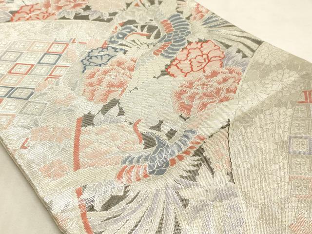 平和屋着物◎六通柄袋帯 鳳凰花文 銀糸 正絹 逸品 AAAM3817sx