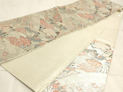 平和屋着物◎六通柄袋帯 鳳凰花文 銀糸 正絹 逸品 AAAM3817sx