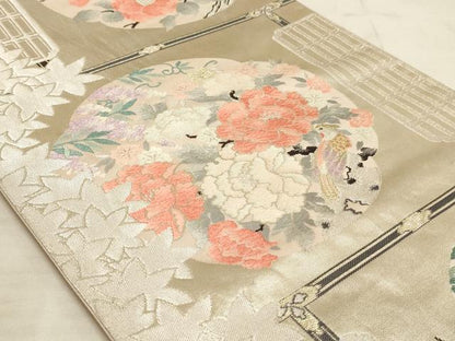 平和屋着物◎六通柄袋帯 唐織 花鳥天井文 金銀糸 正絹 逸品 AAAM3818sx