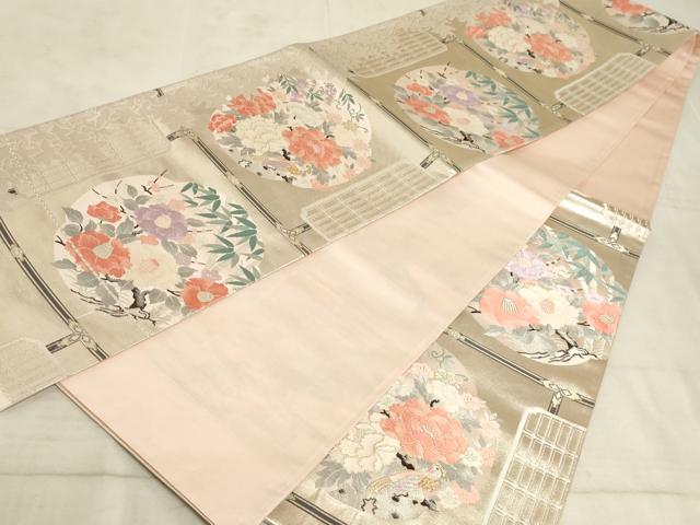 平和屋着物◎六通柄袋帯 唐織 花鳥天井文 金銀糸 正絹 逸品 AAAM3818sx
