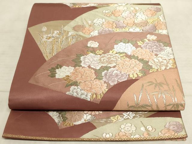 平和屋着物◎六通柄袋帯 唐織 地紙重ね花文 金銀糸 正絹 逸品 AAAM3825sx