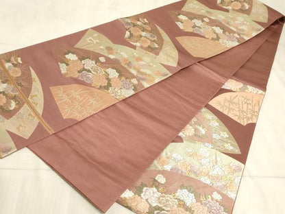 平和屋着物◎六通柄袋帯 唐織 地紙重ね花文 金銀糸 正絹 逸品 AAAM3825sx