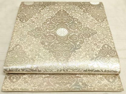 平和屋着物◎六通柄袋帯 花菱文 銀糸 引箔 正絹 逸品 AAAM3838sx