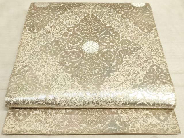 平和屋着物◎六通柄袋帯 花菱文 銀糸 引箔 正絹 逸品 AAAM3838sx