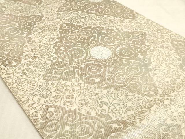 平和屋着物◎六通柄袋帯 花菱文 銀糸 引箔 正絹 逸品 AAAM3838sx