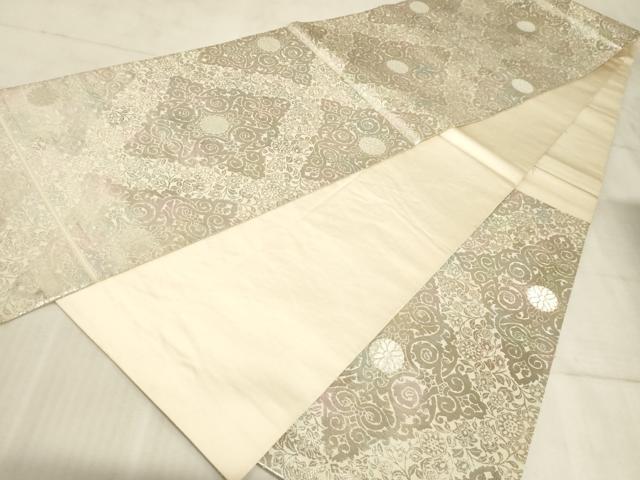 平和屋着物◎六通柄袋帯 花菱文 銀糸 引箔 正絹 逸品 AAAM3838sx