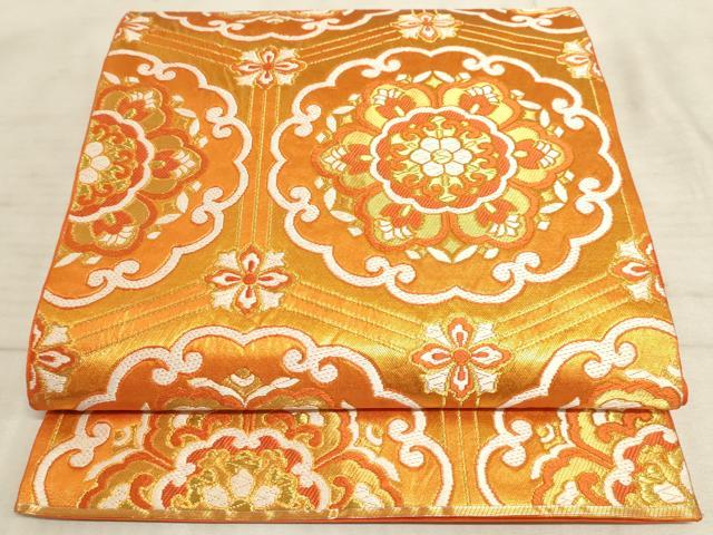 平和屋着物◎六通柄袋帯 唐織 亀甲花文 金糸 正絹 逸品 AAAM3839sx