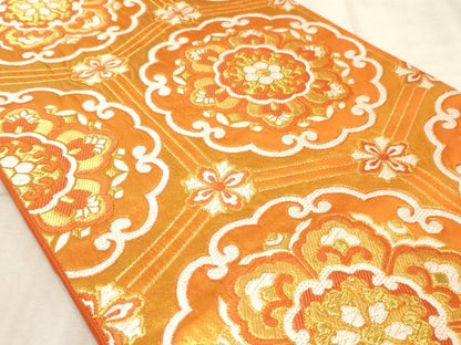平和屋着物◎六通柄袋帯 唐織 亀甲花文 金糸 正絹 逸品 AAAM3839sx