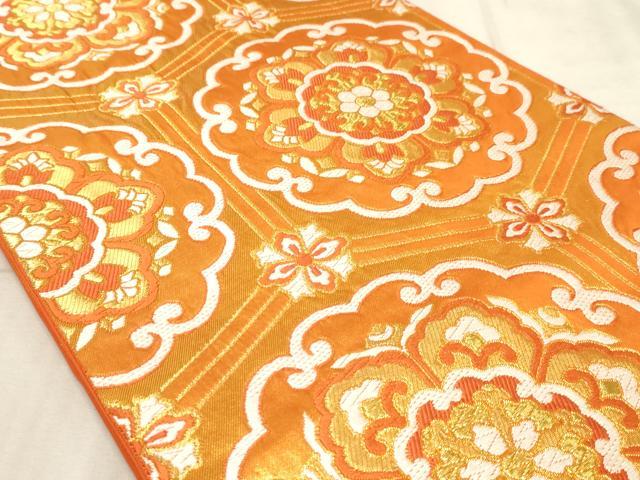 平和屋着物◎六通柄袋帯 唐織 亀甲花文 金糸 正絹 逸品 AAAM3839sx