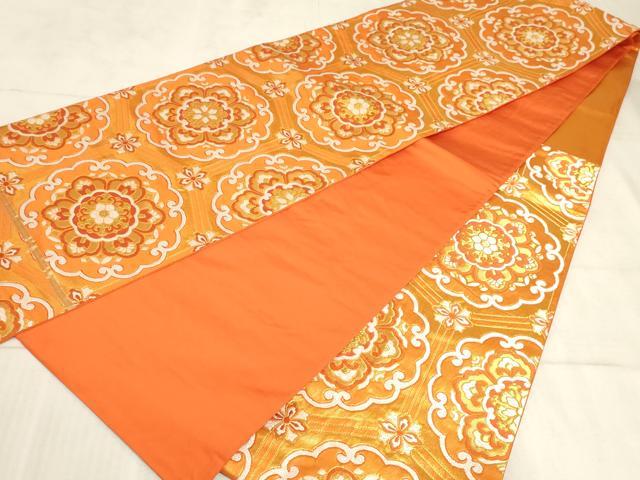 平和屋着物◎六通柄袋帯 唐織 亀甲花文 金糸 正絹 逸品 AAAM3839sx