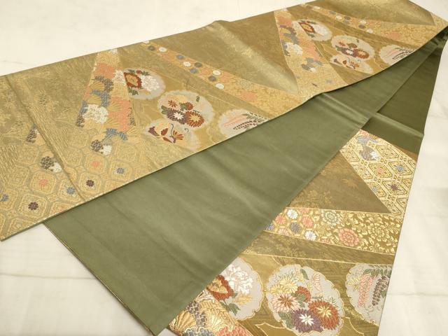 平和屋着物◎六通柄袋帯 唐織織成 雪輪花蝶文 金糸 正絹 逸品 AAAM3850sx