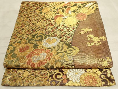 平和屋着物◎六通柄袋帯 立波鳳凰花菱文 金銀糸 正絹 逸品 AAAM3868sx