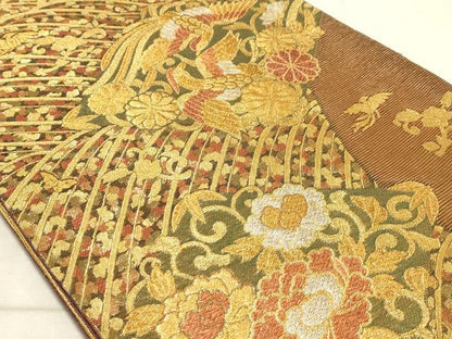 平和屋着物◎六通柄袋帯 立波鳳凰花菱文 金銀糸 正絹 逸品 AAAM3868sx