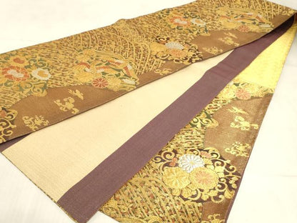平和屋着物◎六通柄袋帯 立波鳳凰花菱文 金銀糸 正絹 逸品 AAAM3868sx