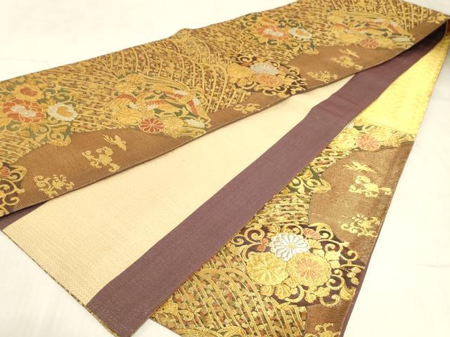 平和屋着物◎六通柄袋帯 立波鳳凰花菱文 金銀糸 正絹 逸品 AAAM3868sx