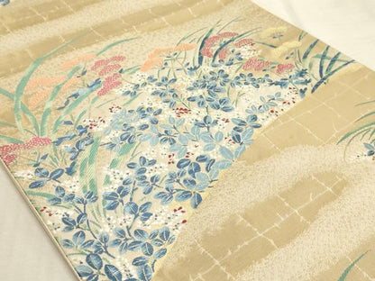 平和屋着物◎六通柄袋帯 唐織 草花文 金糸 正絹 逸品 AAAM3894sx