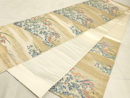 平和屋着物◎六通柄袋帯 唐織 草花文 金糸 正絹 逸品 AAAM3894sx