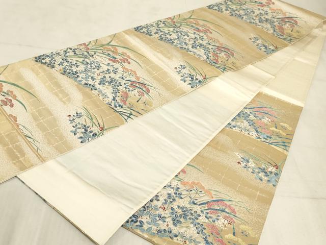 平和屋着物◎六通柄袋帯 唐織 草花文 金糸 正絹 逸品 AAAM3894sx