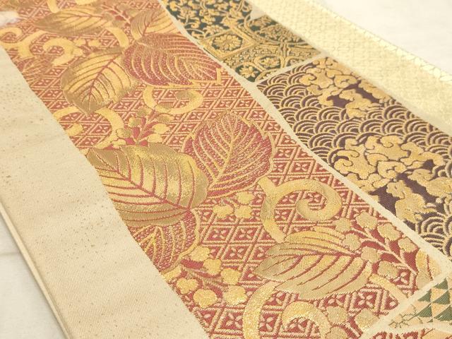 平和屋着物◎六通柄袋帯 裂取鳥獣花唐草文 金糸 正絹 逸品 AAAM3919sx