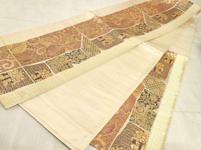 平和屋着物◎六通柄袋帯 裂取鳥獣花唐草文 金糸 正絹 逸品 AAAM3919sx