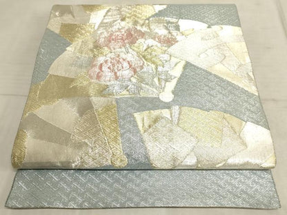 平和屋着物◎太鼓柄袋帯 扇面花文 金銀糸 正絹 逸品 AAAM3935sx