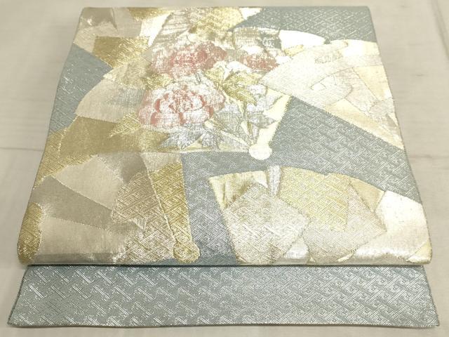 平和屋着物◎太鼓柄袋帯 扇面花文 金銀糸 正絹 逸品 AAAM3935sx