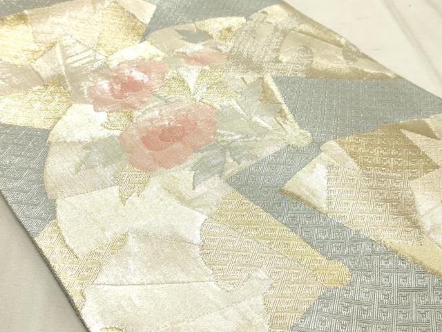 平和屋着物◎太鼓柄袋帯 扇面花文 金銀糸 正絹 逸品 AAAM3935sx