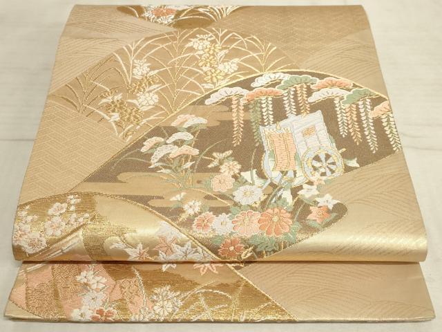 平和屋着物◎六通柄袋帯 唐織 重山御所車几帳花文 金銀糸 正絹 逸品 AAAM3970sx
