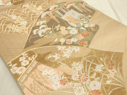 平和屋着物◎六通柄袋帯 唐織 重山御所車几帳花文 金銀糸 正絹 逸品 AAAM3970sx