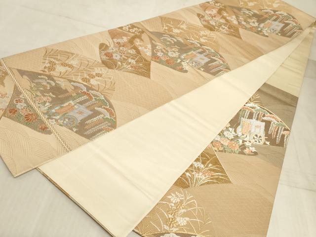 平和屋着物◎六通柄袋帯 唐織 重山御所車几帳花文 金銀糸 正絹 逸品 AAAM3970sx