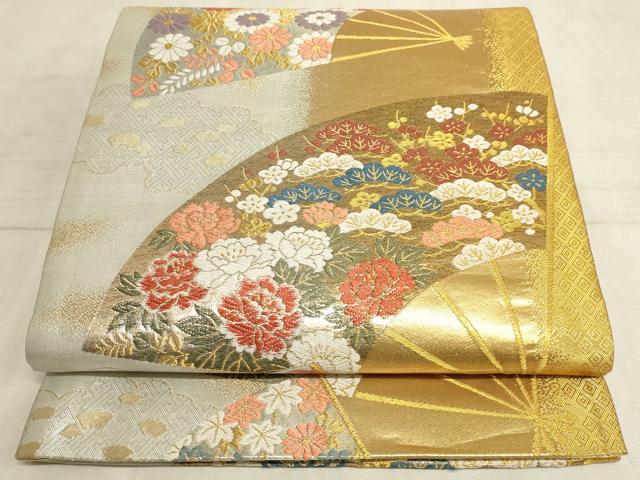 平和屋着物◎六通柄袋帯 唐織 扇面花文 金糸 正絹 逸品 AAAM3976sx