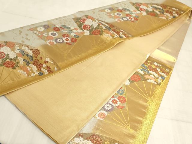 平和屋着物◎六通柄袋帯 唐織 扇面花文 金糸 正絹 逸品 AAAM3976sx