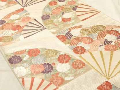 平和屋着物◎六通柄袋帯 唐織 扇面花文 金糸 正絹 逸品 AAAM3996sx